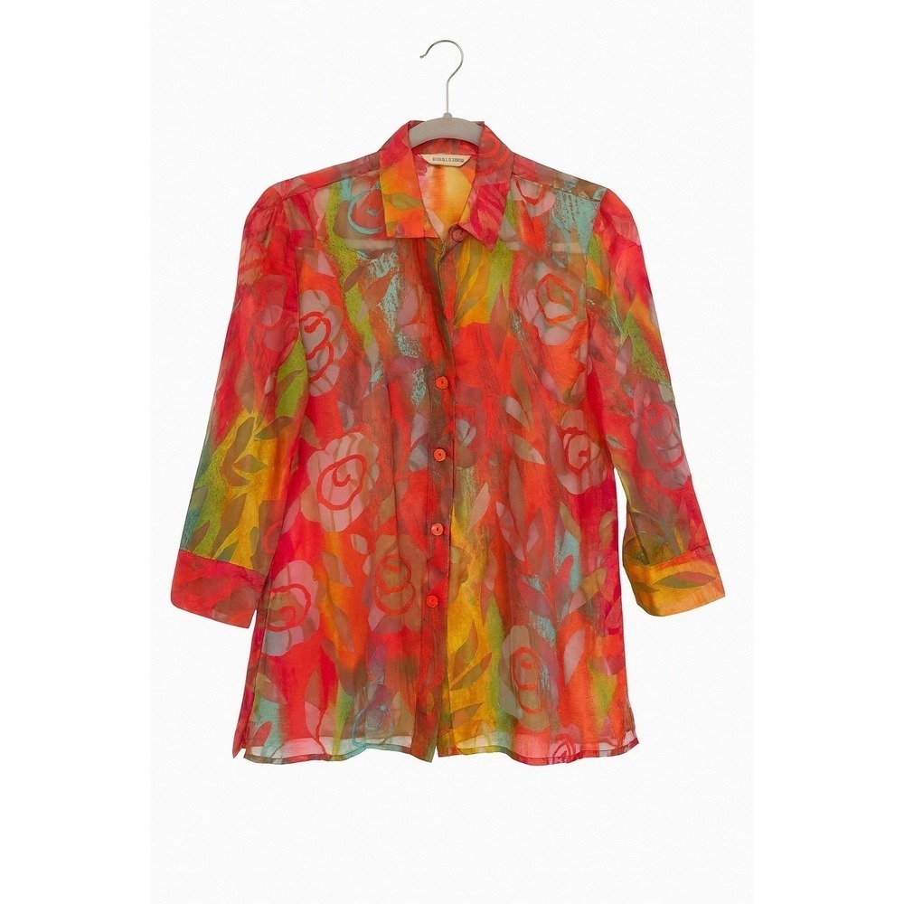 Erin London Sheer Neon Floral Blouse Small Gallery Girl Dopamine Boho Layering